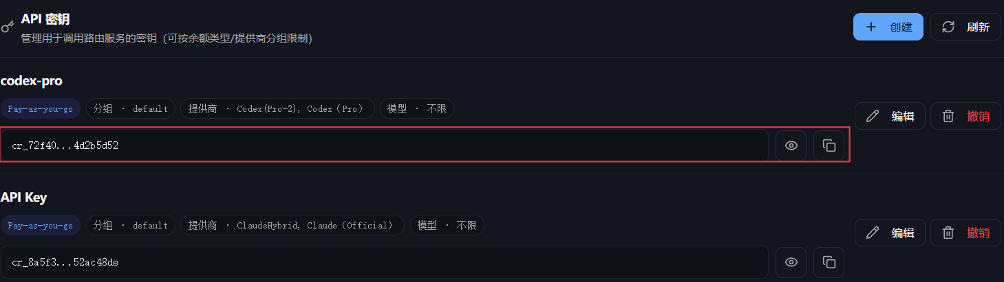 复制 API Key